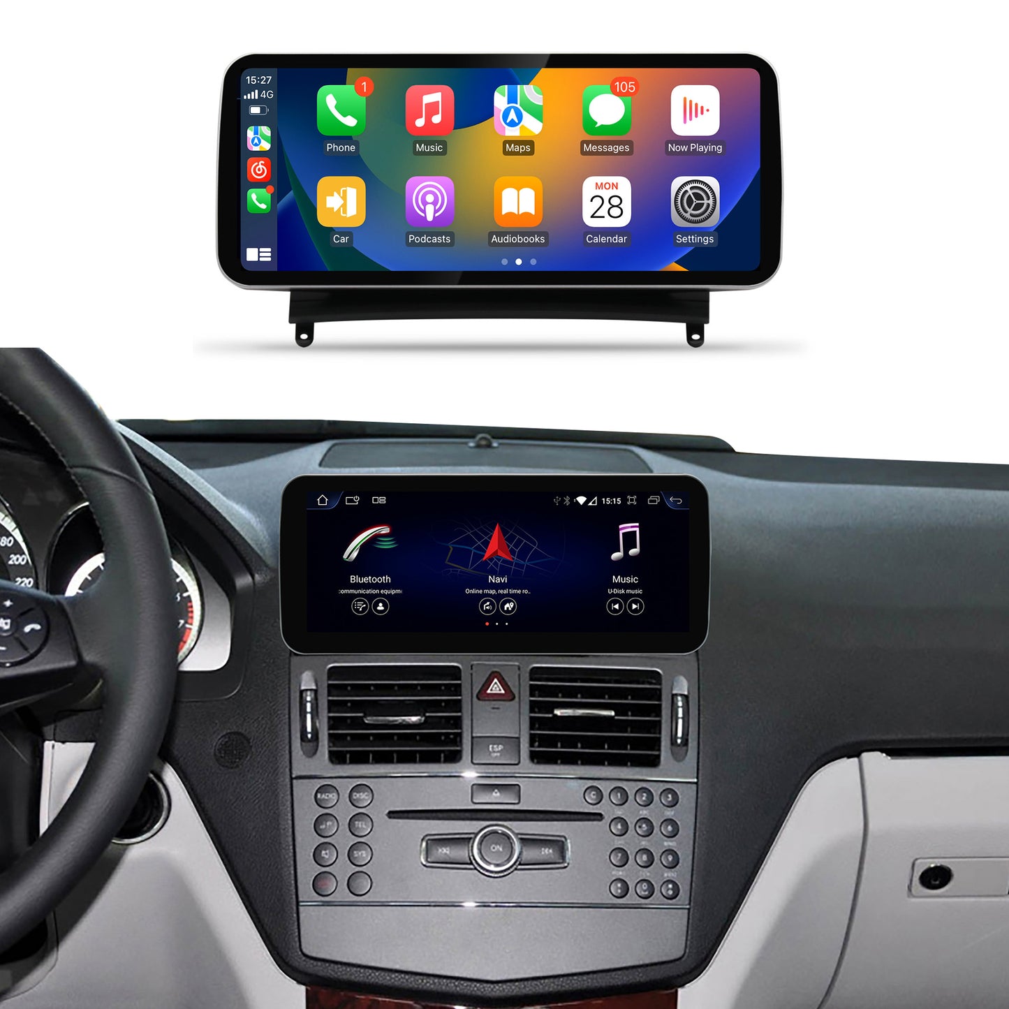 Crzcar free shipping 1920*720 Mercedes Benz C class W204 NTG4.0 2008-2010 10.25″ 12.3'' Android Touch Screen Built-in Wireless Apple CarPlay  Android Auto