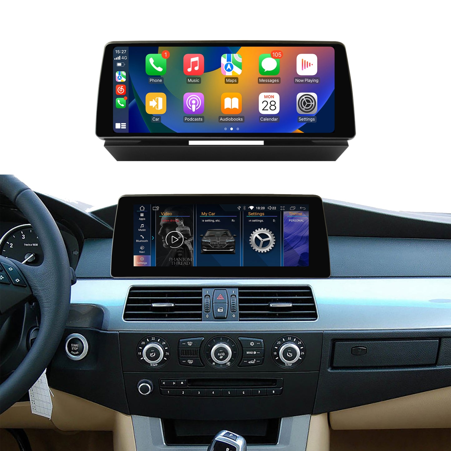 Crzcar free shipping 1920*720 quaclomm BMW 5 Series E60 CCC CIC OEM FIT REPLACEMENT 10.25″ 12.3'' Android Touch Screen Built-in Wireless Apple CarPlay Android Auto