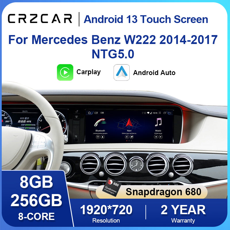 Crzcar free shipping 1920*720 Mercedes Benz S class W222 NTG5.0 2014-2017 12.3'' Android Touch Screen Built-in Wireless Apple CarPlay  Android Auto